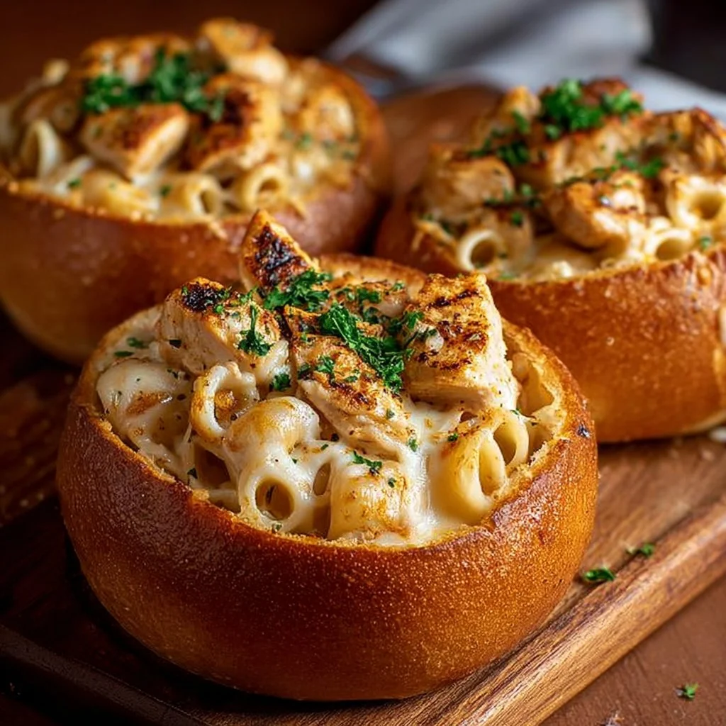 Chicken Alfredo Garlic Bread Bowls