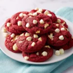 Delicious easy red velvet marshmallow cookies on a plate, ready to enjoy.