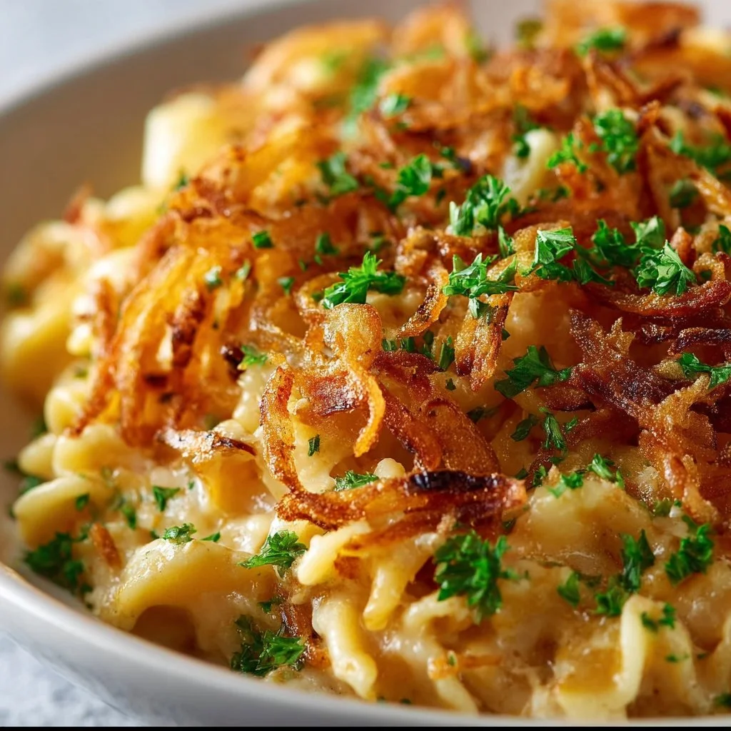 French Onion Chicken Orzo Casserole