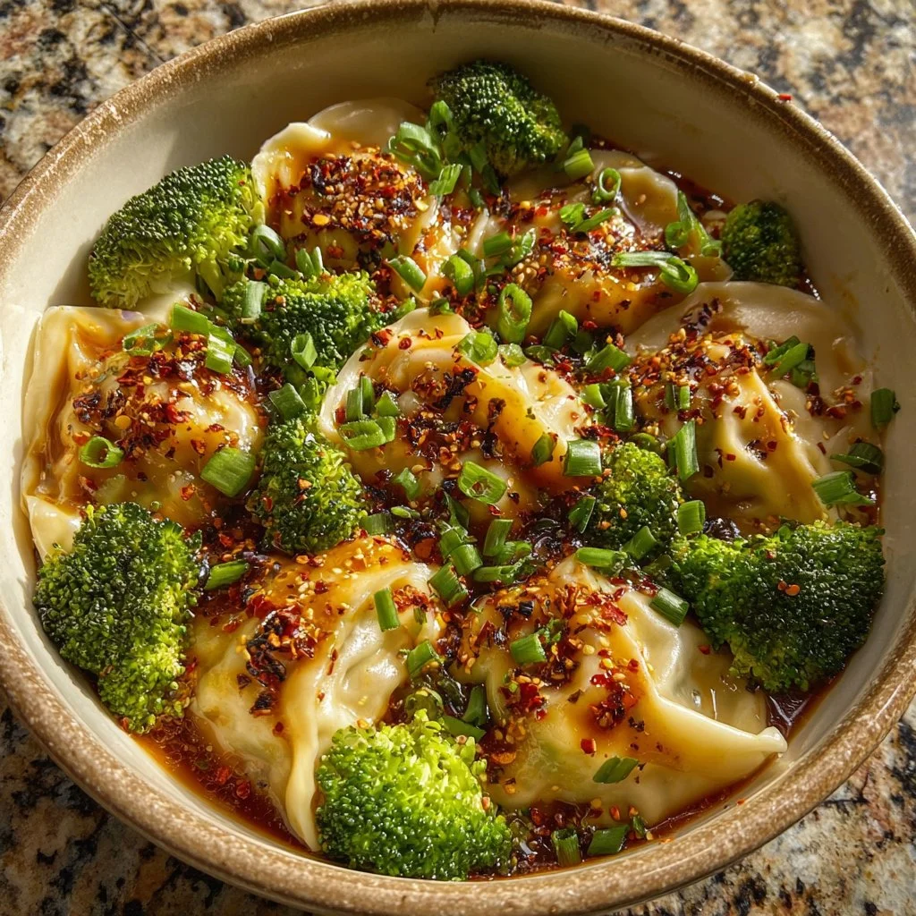 Oven-Baked Dumplings with Peanut Sauce