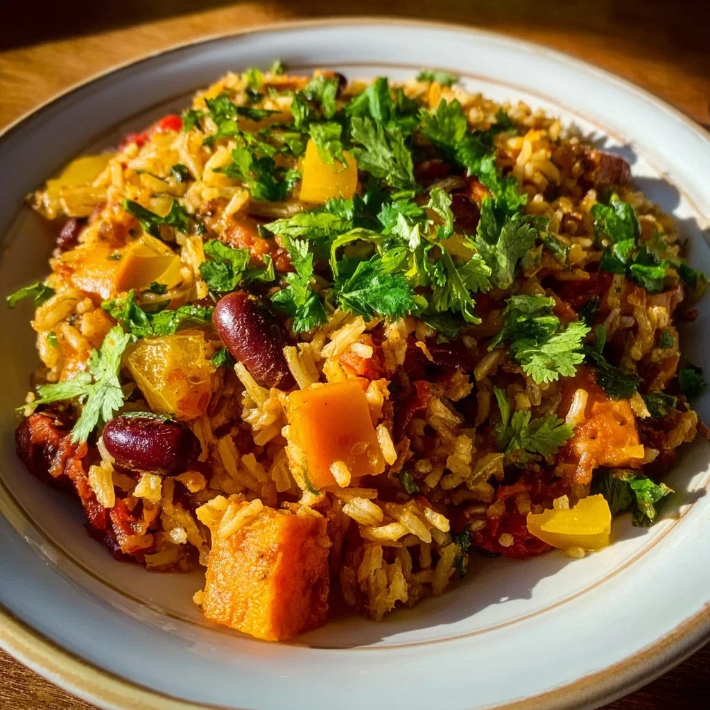 Rice and Bean Casserole with Sweet Potatoes
