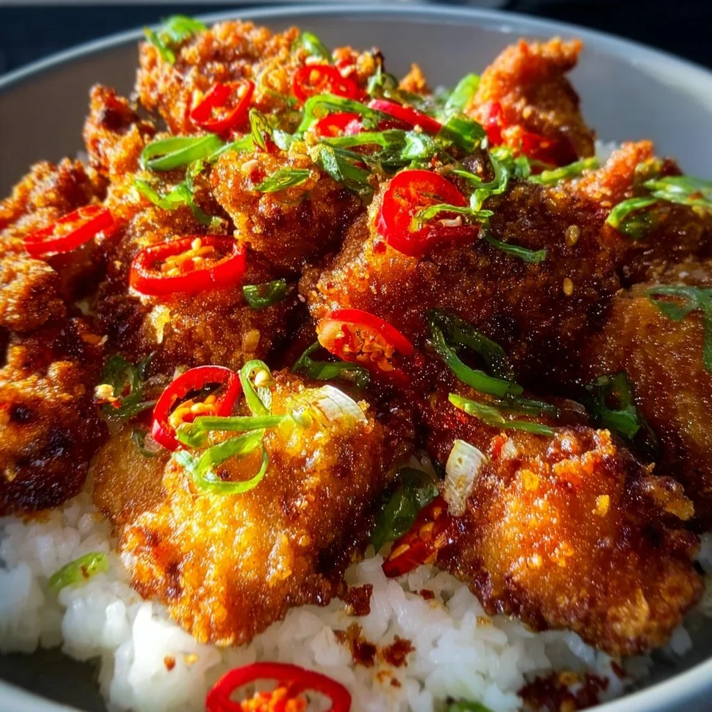 Plate of Salt and Pepper Crispy Chicken with herbs and spices