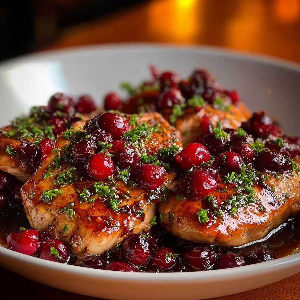 Delicious slow cooker cranberry chicken served on a plate